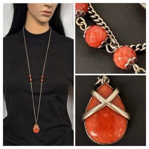Vintage Opera Length Carnelian Pendant Necklace